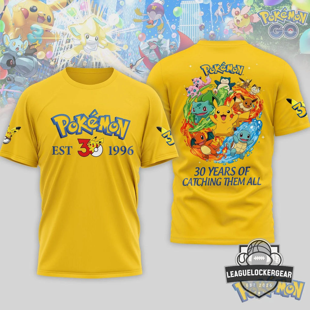 Pokémon 30th Anniversary 30 Years Of Catching Them All T-Shirt - LeagueLockerGear