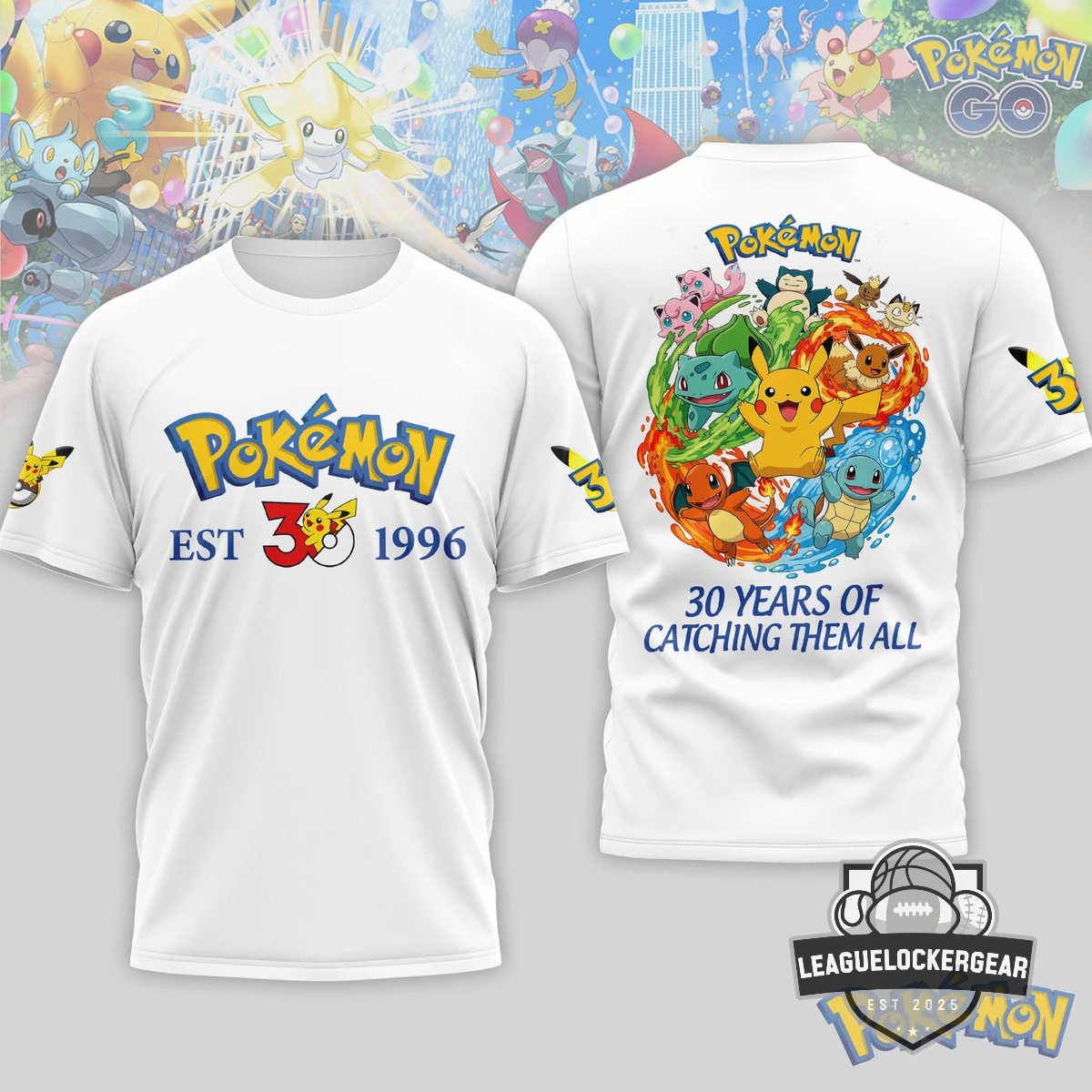 Pokémon 30th Anniversary 30 Years Of Catching Them All T-Shirt - LeagueLockerGear