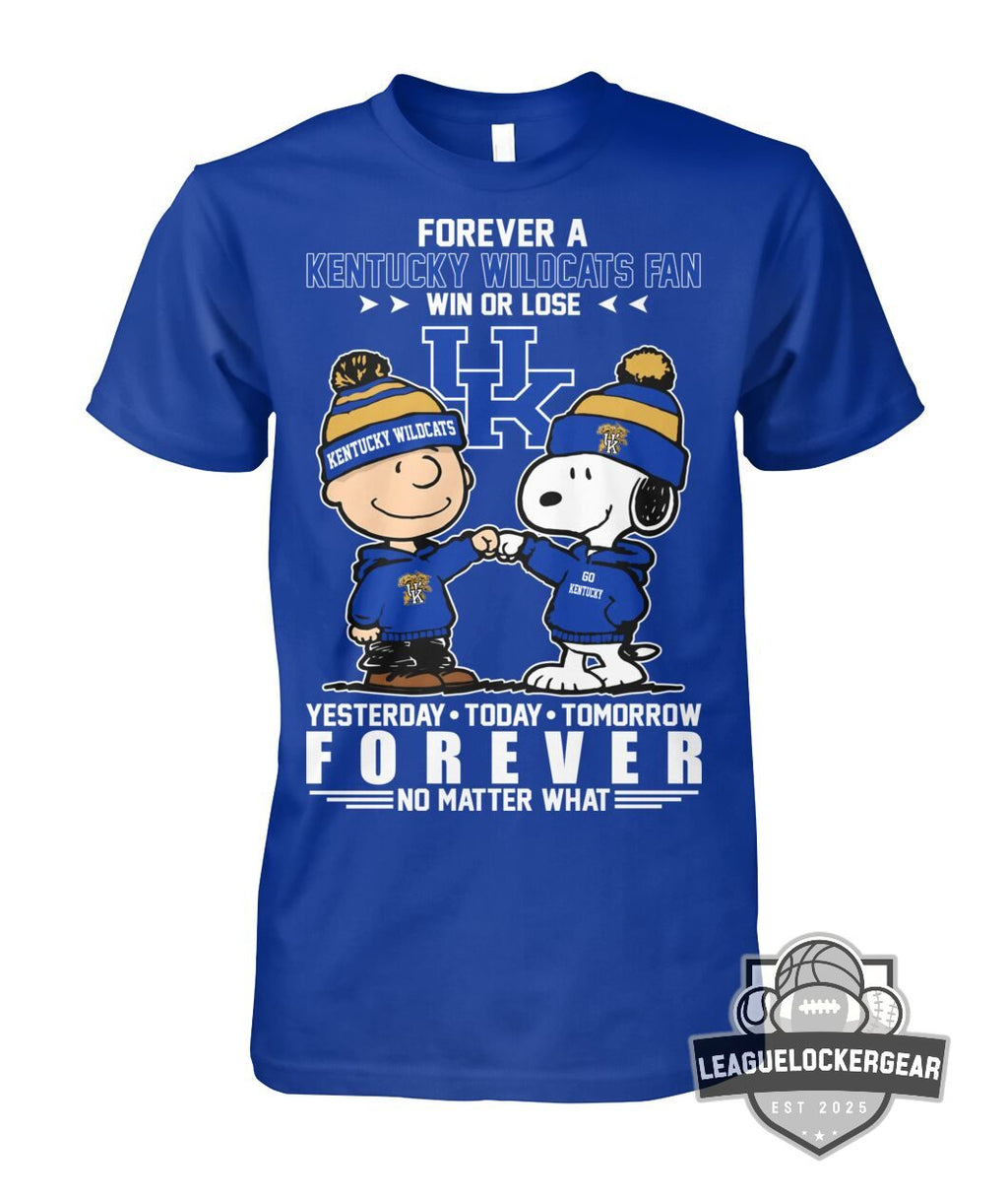 Kentucky Wildcats Snoopy Charlie Brown Forever A Fan Win Or Lose T-Shirt - LeagueLockerGear