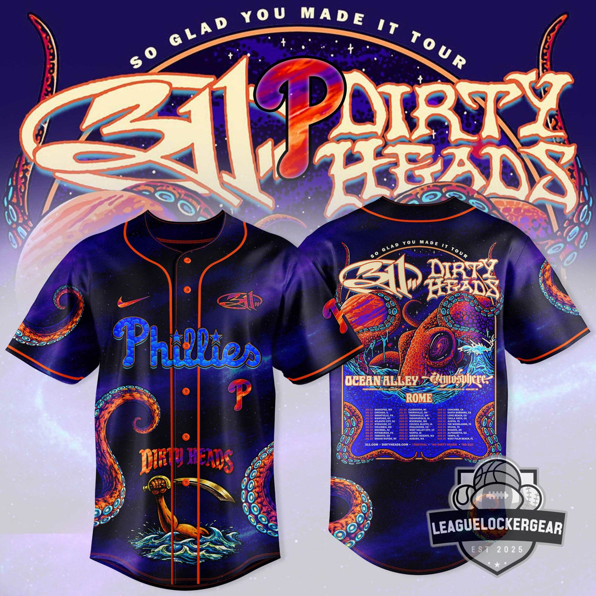 311 Dirty Heads Philadelphia Phillies So Glad You Made It Tour Baseball Jersey - LeagueLockerGear