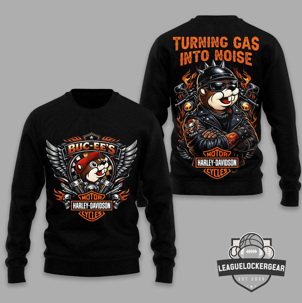 Buc-ee's Harley-Davidson Turning Gas Into Noise Biker Sweatshirt - LeagueLockerGear