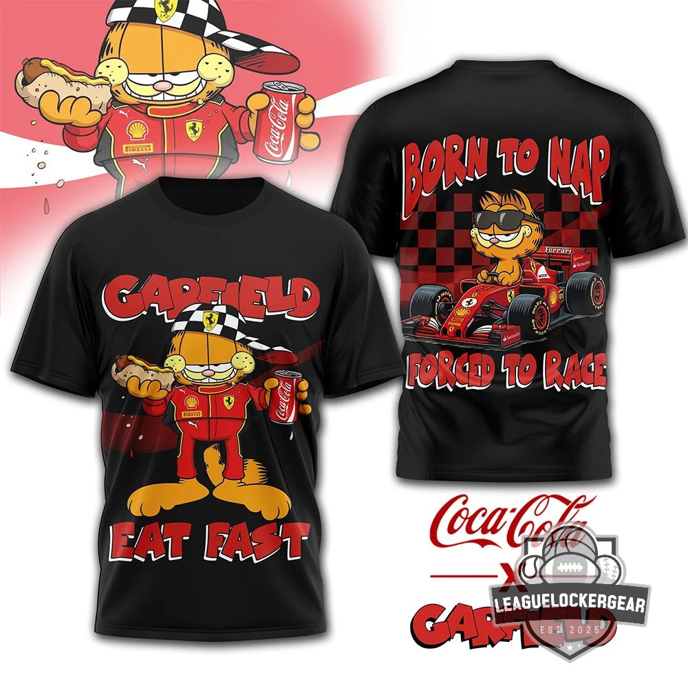 Garfield Ferrari F1 Born To Nap Forced To Race T-Shirt - LeagueLockerGear