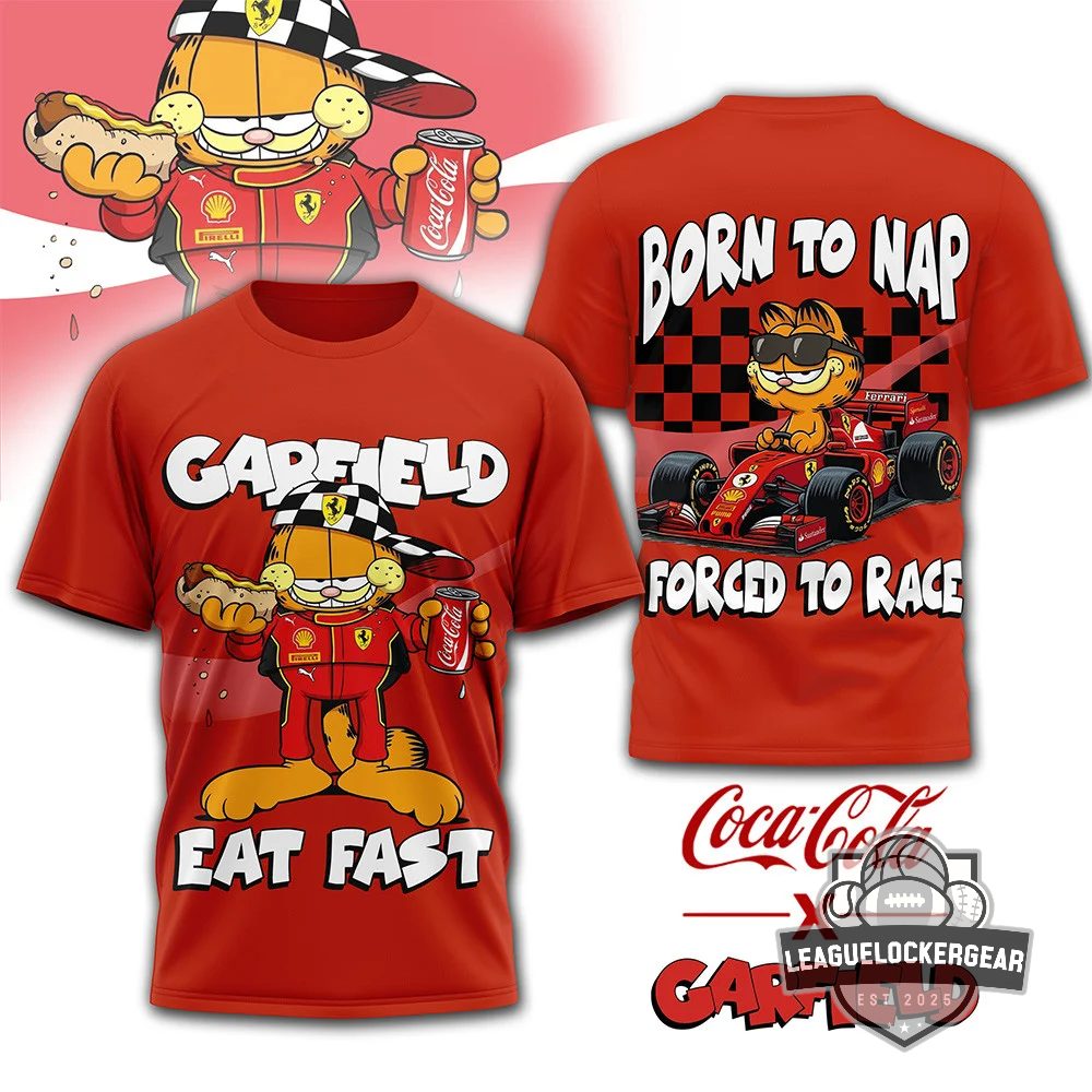 Garfield Ferrari F1 Born To Nap Forced To Race T-Shirt - LeagueLockerGear