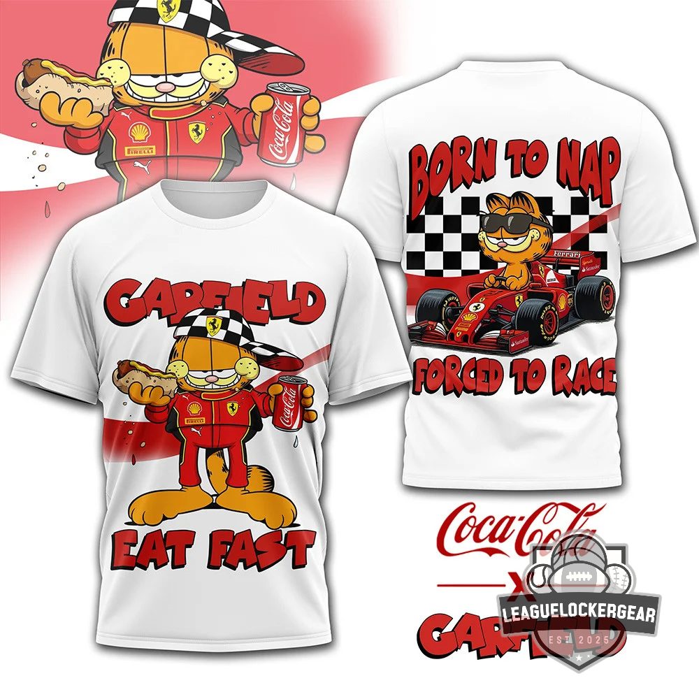 Garfield Ferrari F1 Born To Nap Forced To Race T-Shirt - LeagueLockerGear