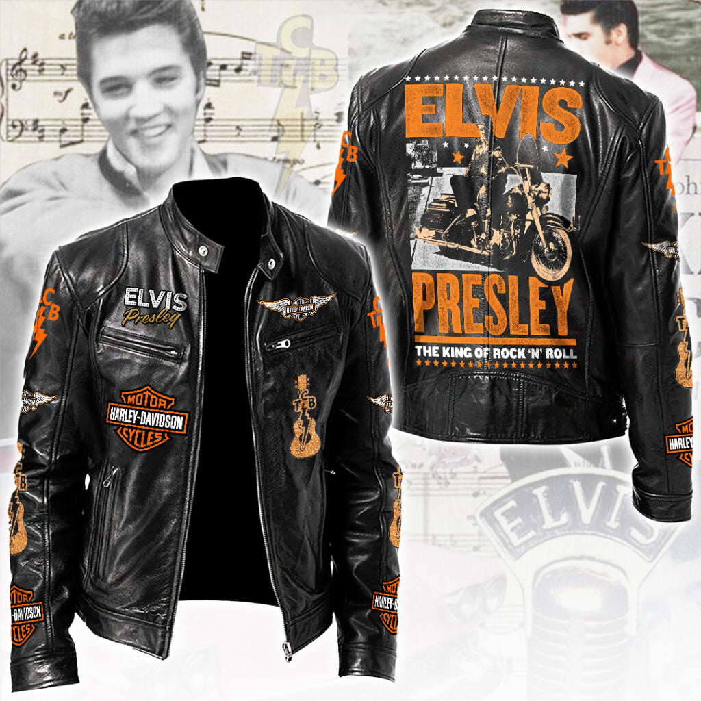 Elvis Presley The King of Rock 'n' Roll Harley-Davidson TCB Motorcycle Leather Jacket - LeagueLockerGear