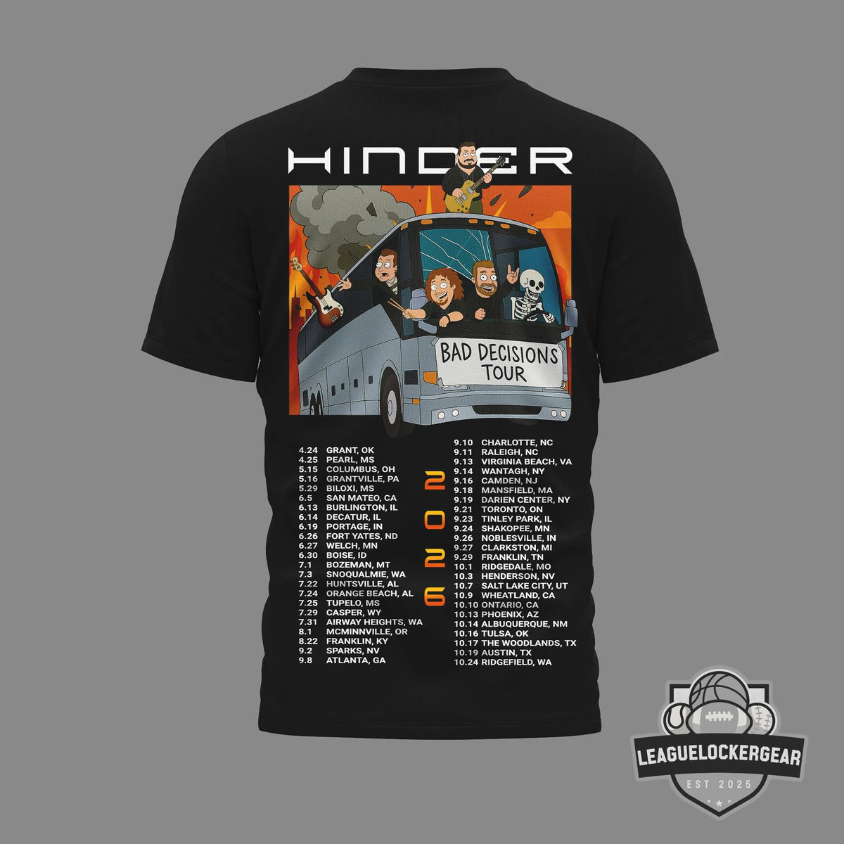 Hinder Bad Decisions Tour 2026 T-Shirt - LeagueLockerGear