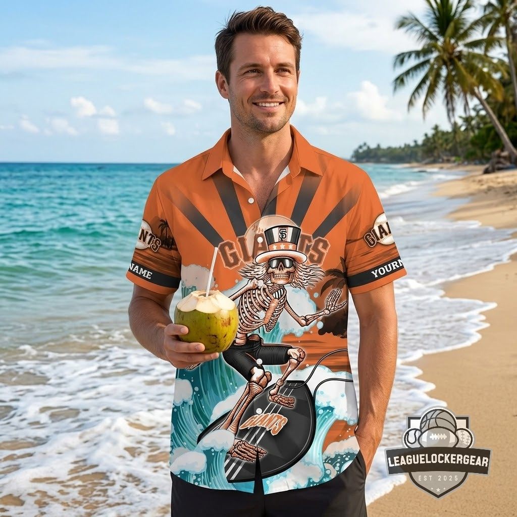 Personalized San Francisco Giants Grateful Dead Surfing Skeleton Hawaiian Shirt - LeagueLockerGear
