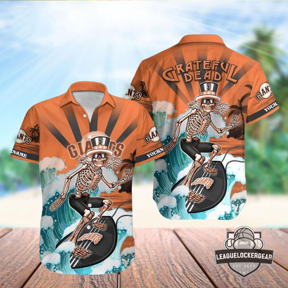 Personalized San Francisco Giants Grateful Dead Surfing Skeleton Hawaiian Shirt - LeagueLockerGear