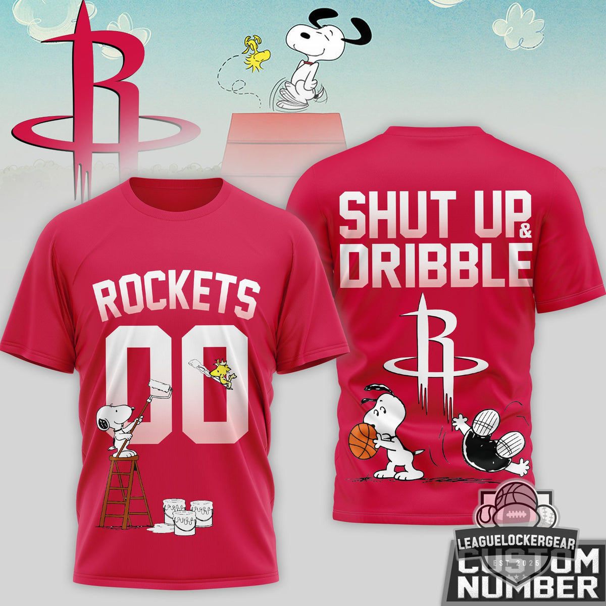 Houston Rockets Snoopy Shut Up & Dribble T-Shirt - LeagueLockerGear
