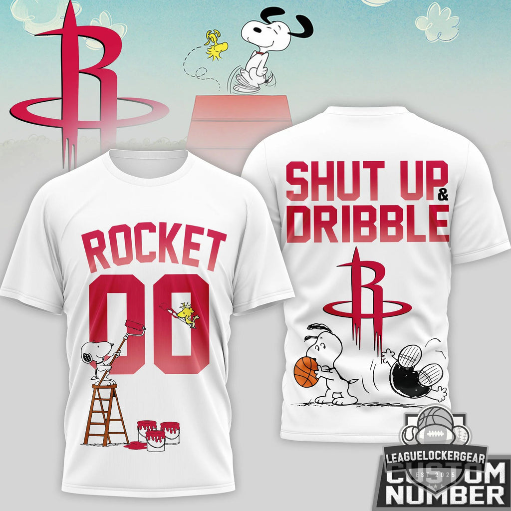 Houston Rockets Snoopy Shut Up & Dribble T-Shirt - LeagueLockerGear