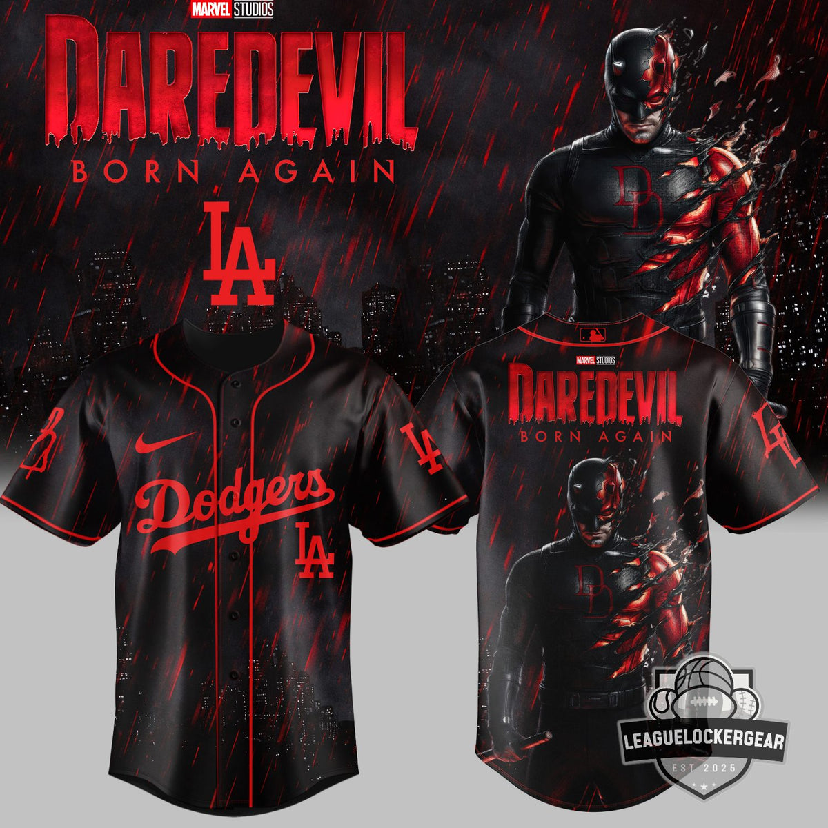LA Dodgers Marvel Daredevil Born Again Baseball Jersey - LeagueLockerGear