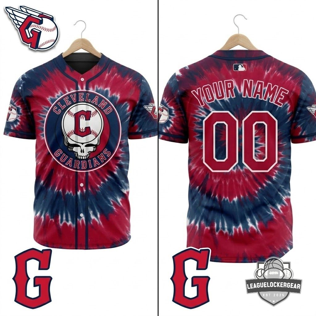 Cleveland Guardians x Grateful Dead Steal Your Face Tie Dye Baseball Jersey - LeagueLockerGear