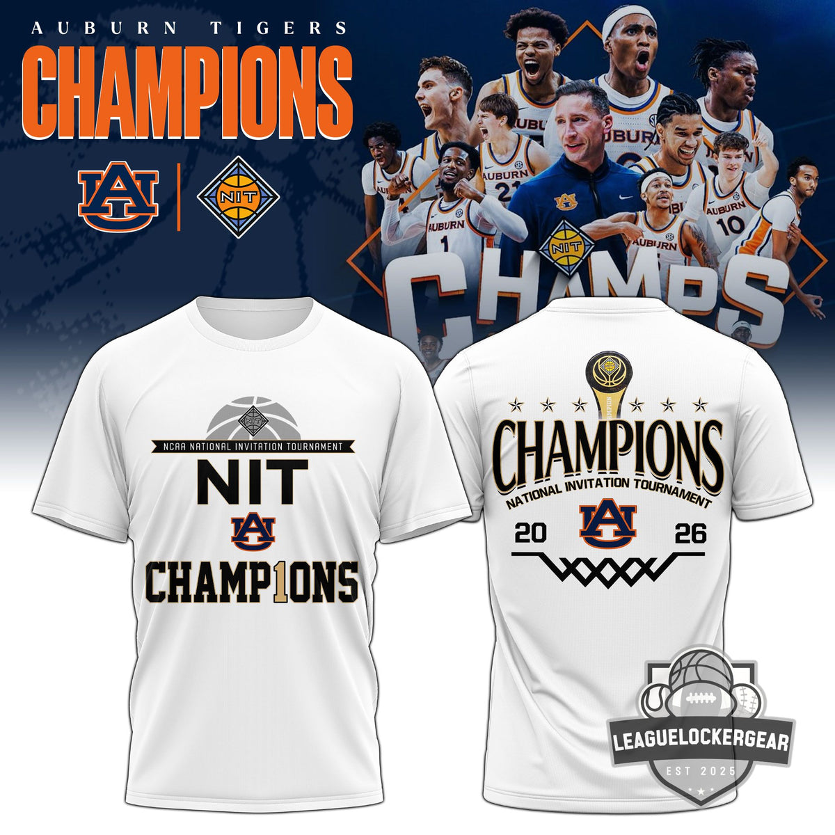 Auburn Tigers NIT National Invitation Tournament Champions 2026 T-Shirt - LeagueLockerGear