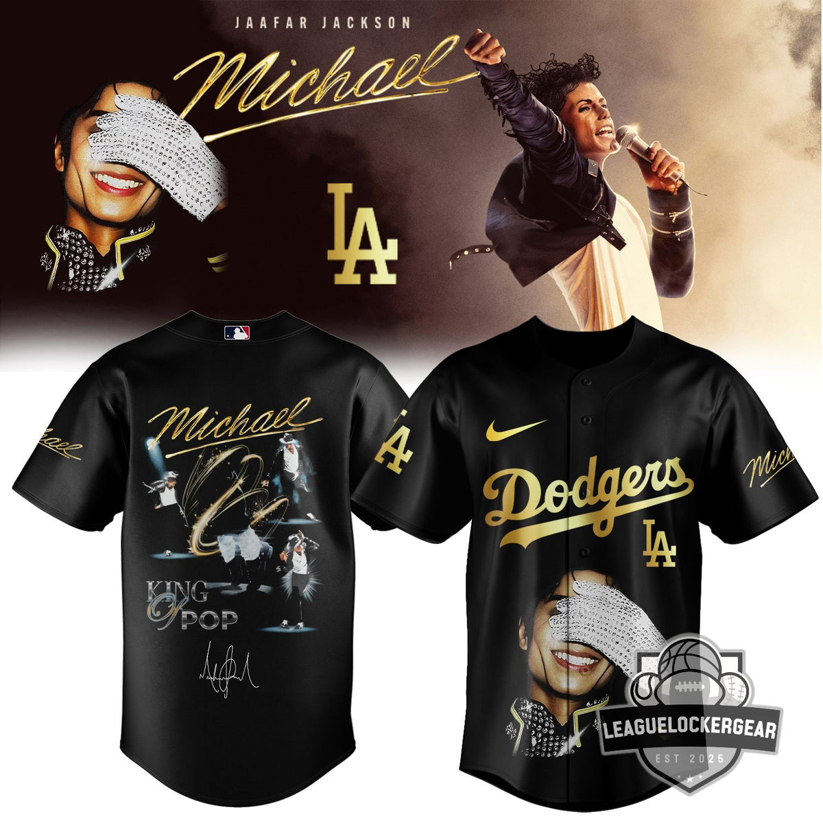 Michael Jackson King of Pop x Los Angeles Dodgers Baseball Jersey - LeagueLockerGear