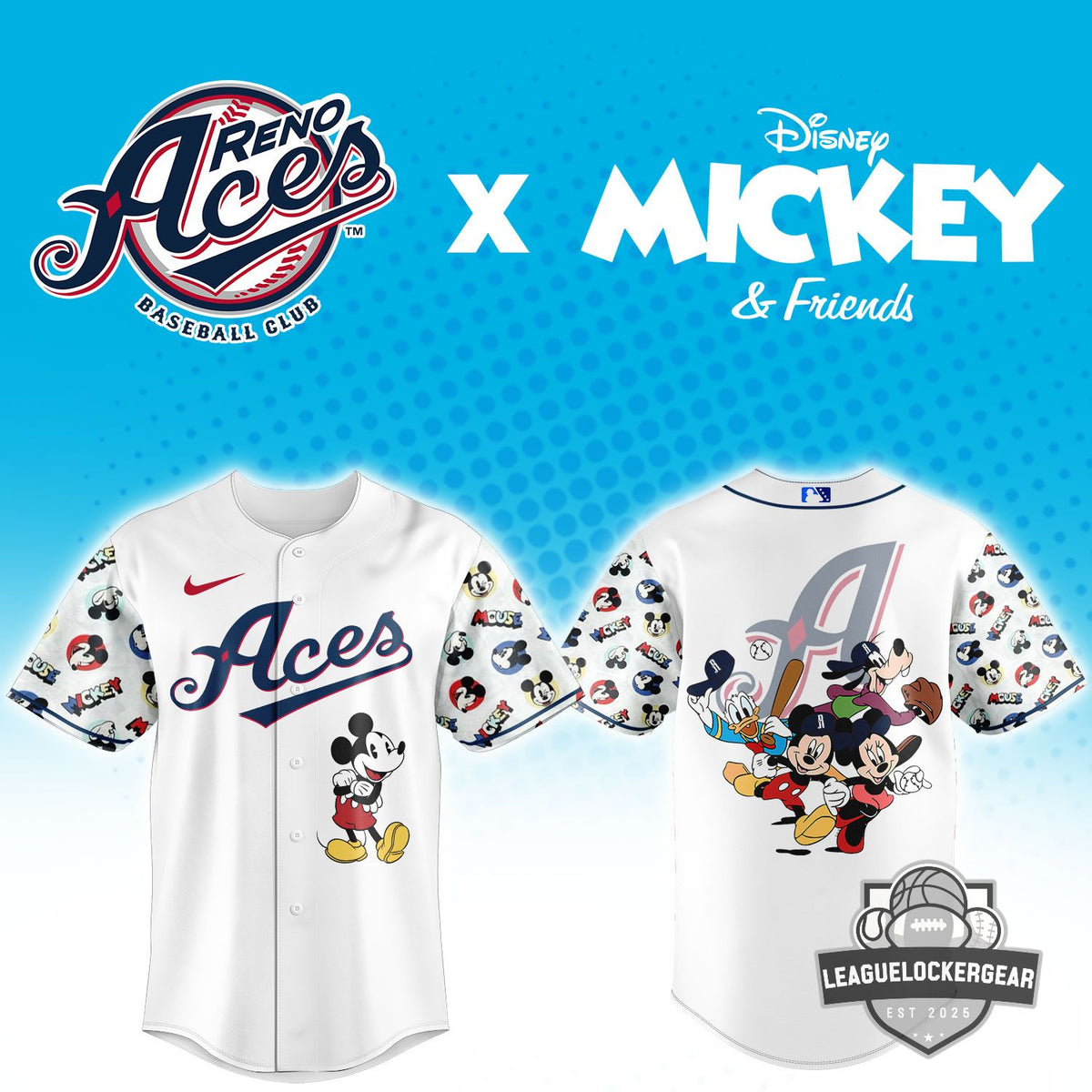 Reno Aces Disney Mickey & Friends Baseball Jersey - LeagueLockerGear