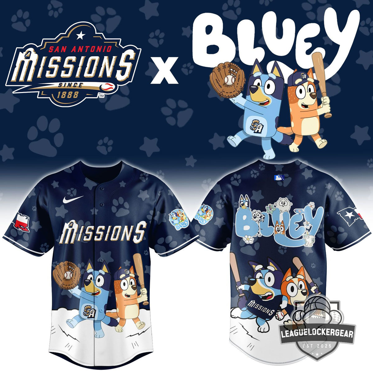 San Antonio Missions Bluey Baseball Jersey - LeagueLockerGear