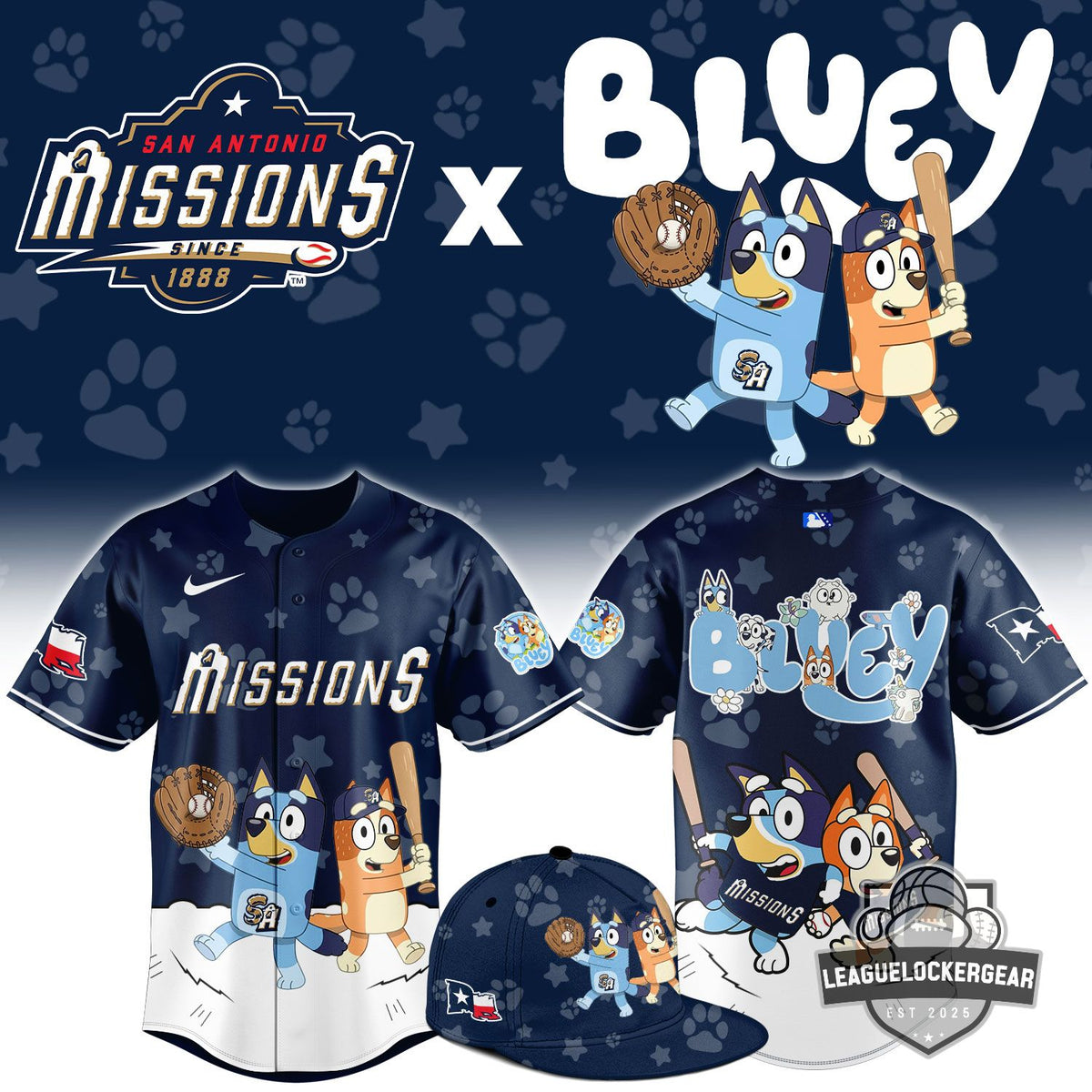 San Antonio Missions Bluey Baseball Jersey - LeagueLockerGear
