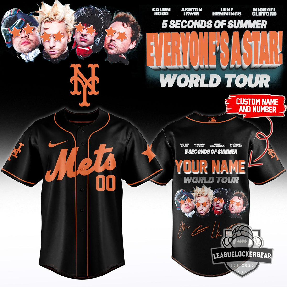 MLB x 5 Seconds Of Summer Everyone's A Star World Tour Baseball Jersey - LeagueLockerGear