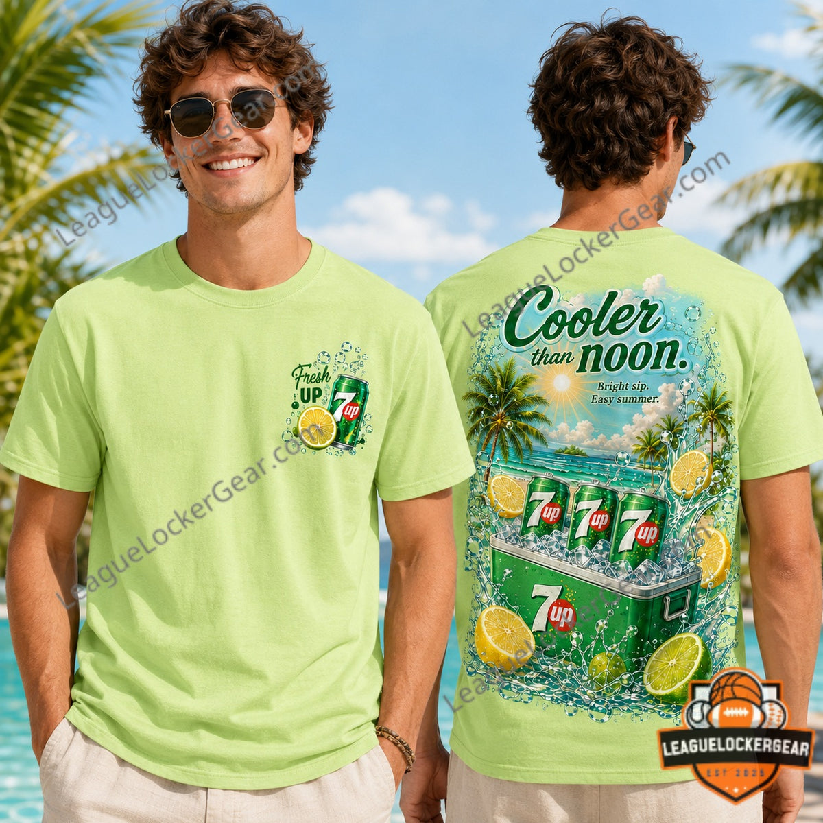 7UP Cooler than Noon Summer Beach T-Shirt - LeagueLockerGear