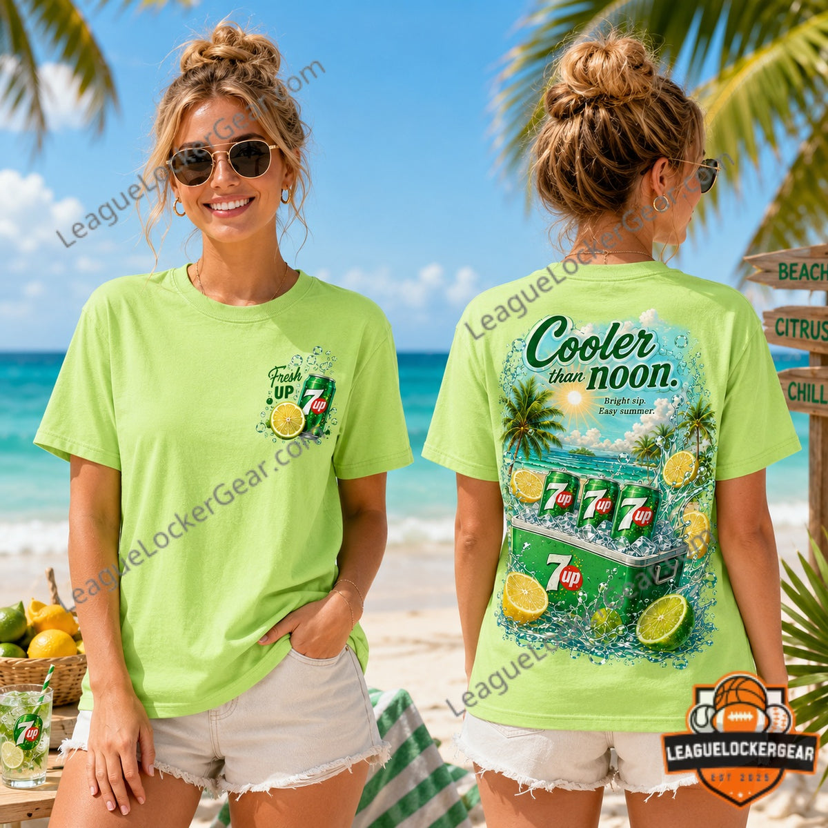 7UP Cooler than Noon Summer Beach T-Shirt - LeagueLockerGear