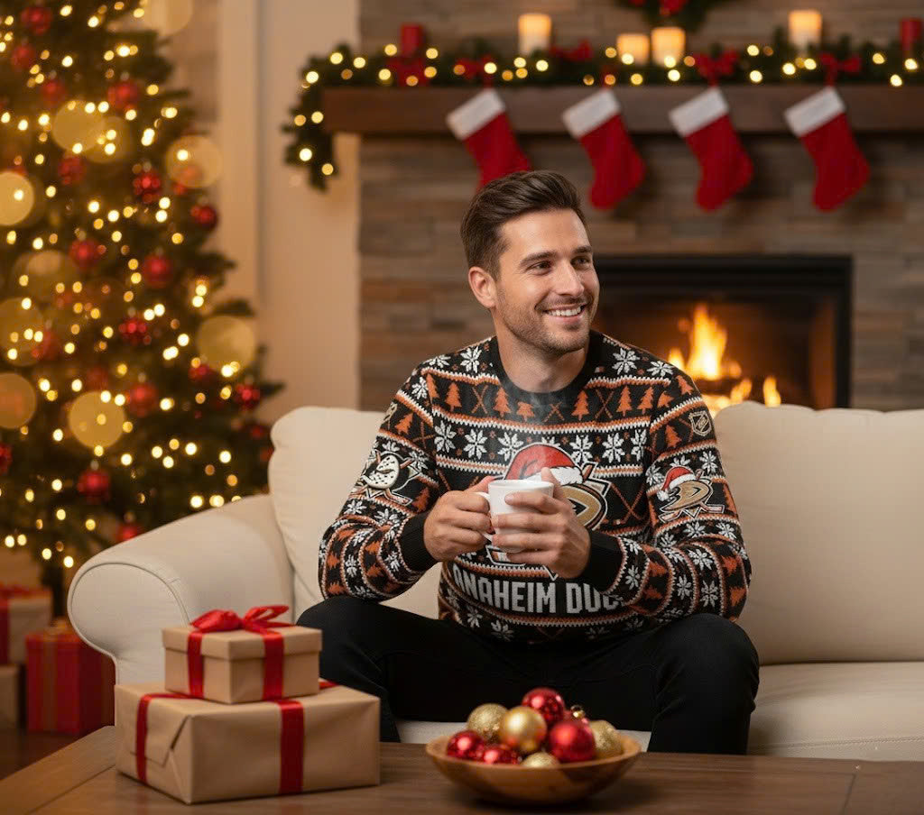 Anaheim Ducks NHL Ugly Christmas Sweater – Black & Orange "Ducks" Holiday Knit - LeagueLockerGear