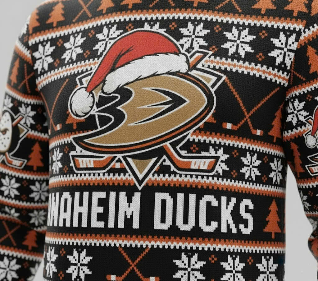 Anaheim Ducks NHL Ugly Christmas Sweater – Black & Orange "Ducks" Holiday Knit - LeagueLockerGear