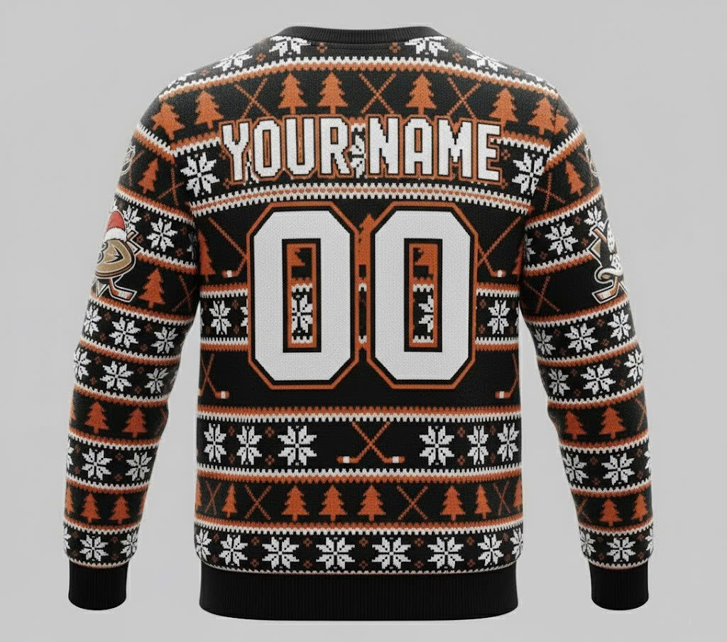 Anaheim Ducks NHL Ugly Christmas Sweater – Black & Orange "Ducks" Holiday Knit - LeagueLockerGear