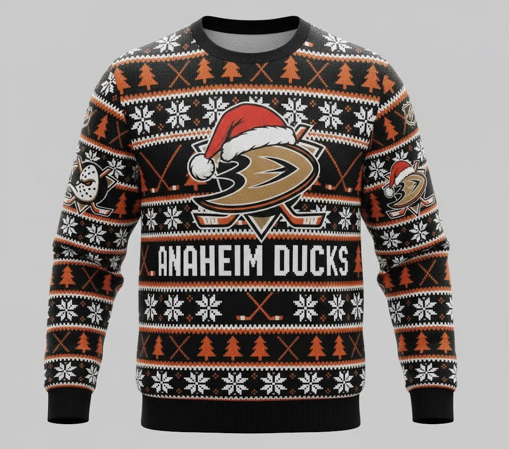 Anaheim Ducks NHL Ugly Christmas Sweater – Black & Orange "Ducks" Holiday Knit - LeagueLockerGear