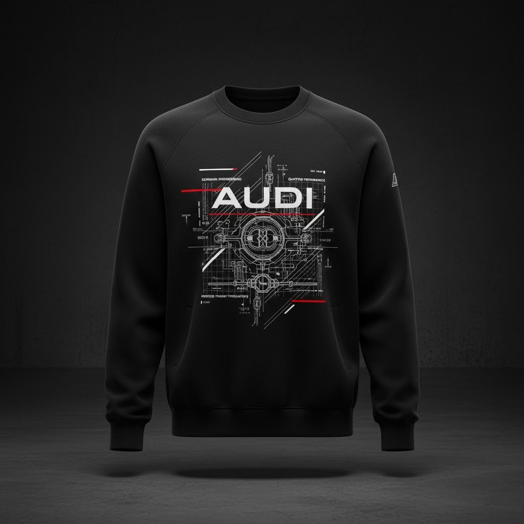 Audi 3D Graphic Crewneck Sweatshirt - Audi Blueprint & Performance - Black - LeagueLockerGear