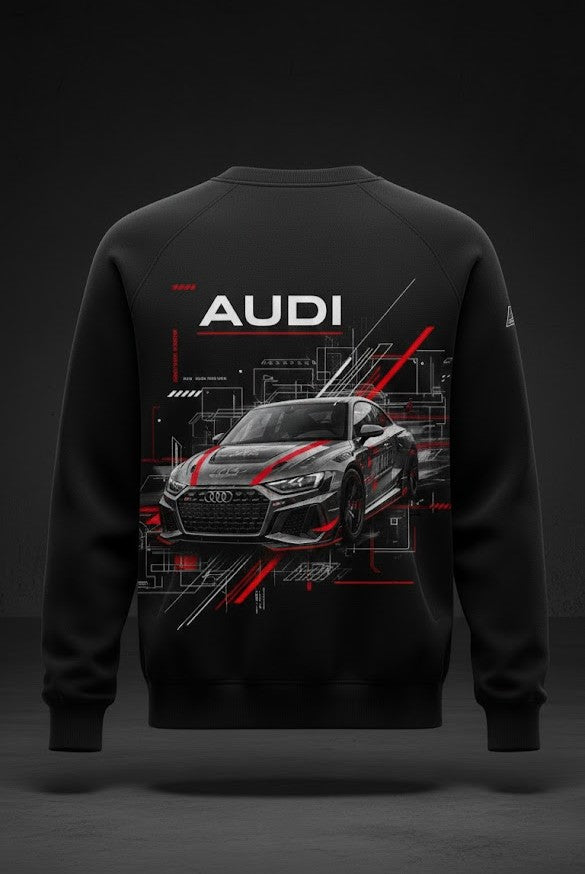 Audi 3D Graphic Crewneck Sweatshirt - Audi Blueprint & Performance - Black - LeagueLockerGear