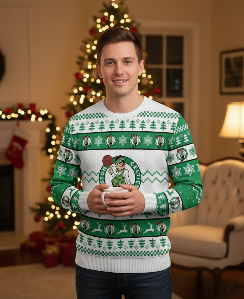 Boston Celtics Christmas Ugly Sweater - Custom Name & Number Edition - LeagueLockerGear