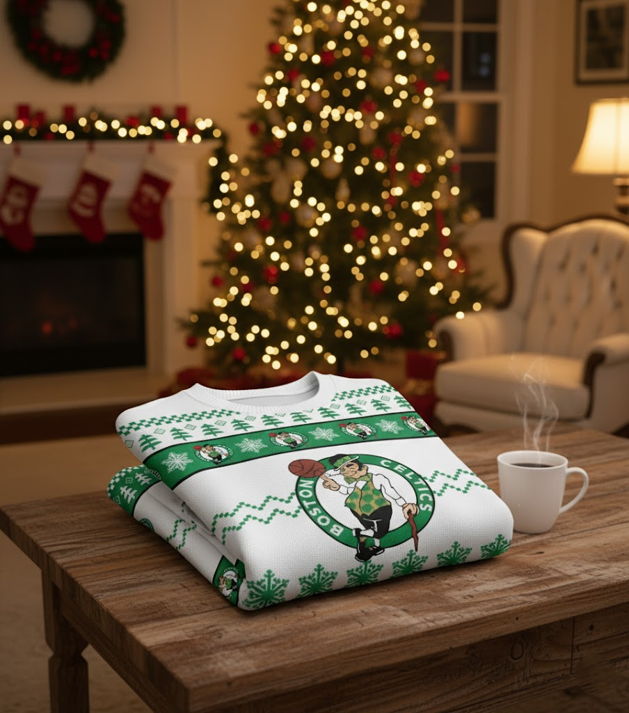 Boston Celtics Christmas Ugly Sweater - Custom Name & Number Edition - LeagueLockerGear