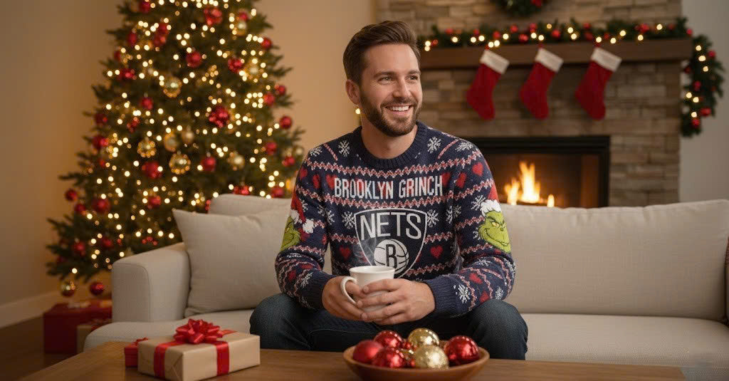 Brooklyn Nets x The Grinch Ugly Christmas Sweater – Black & White "Grinchmas" Knit - LeagueLockerGear