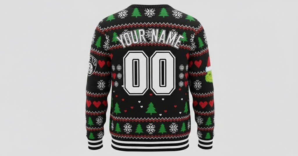 Brooklyn Nets x The Grinch Ugly Christmas Sweater – Black & White "Grinchmas" Knit - LeagueLockerGear