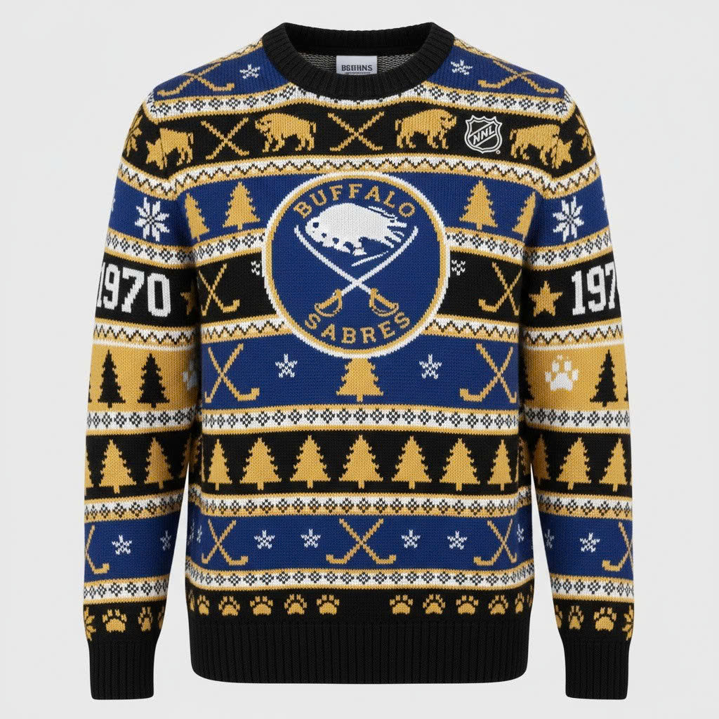 Buffalo Sabres NHL Ugly Christmas Sweater – Blue & Gold Fan Holiday Jumper - LeagueLockerGear