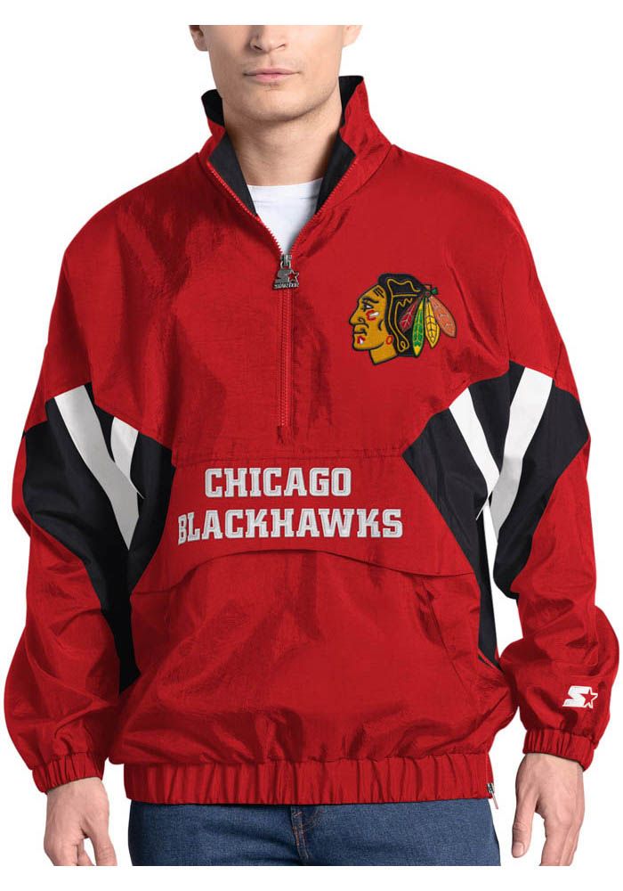 Custom Chicago Blackhawks Starter Half-Zip Pullover Jacket - Red - LeagueLockerGear