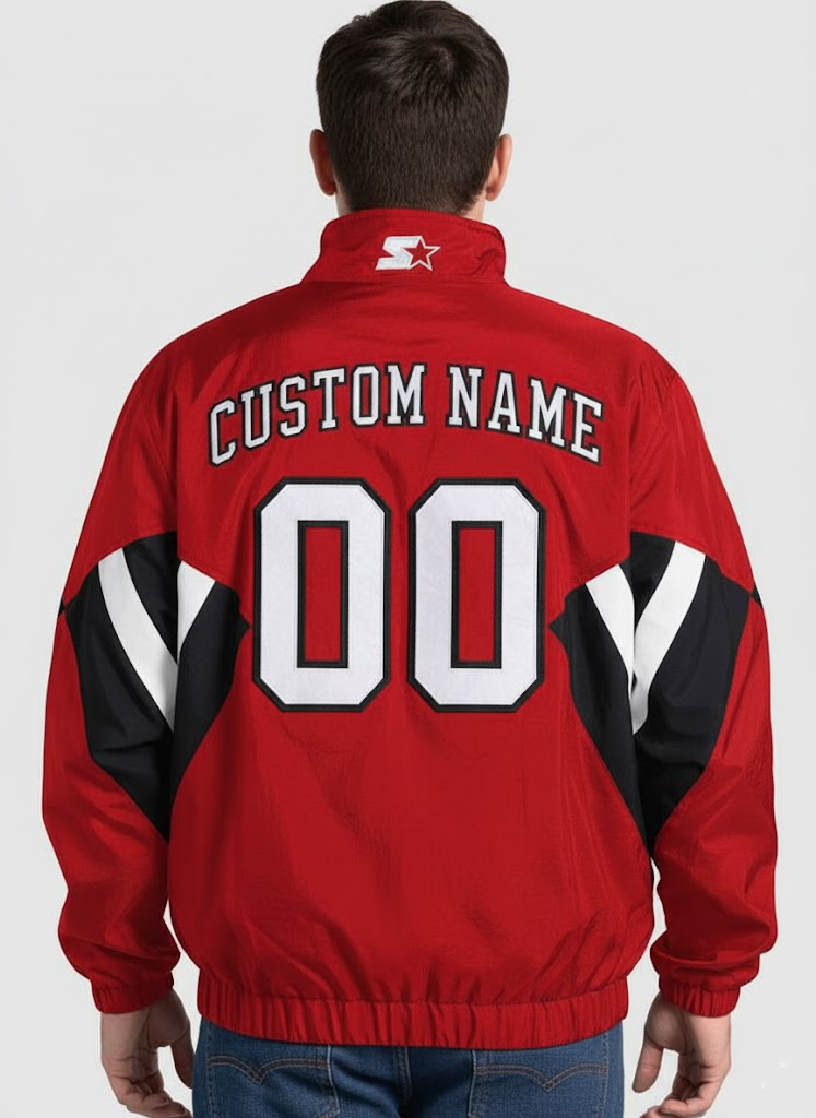 Custom Chicago Blackhawks Starter Half-Zip Pullover Jacket - Red - LeagueLockerGear