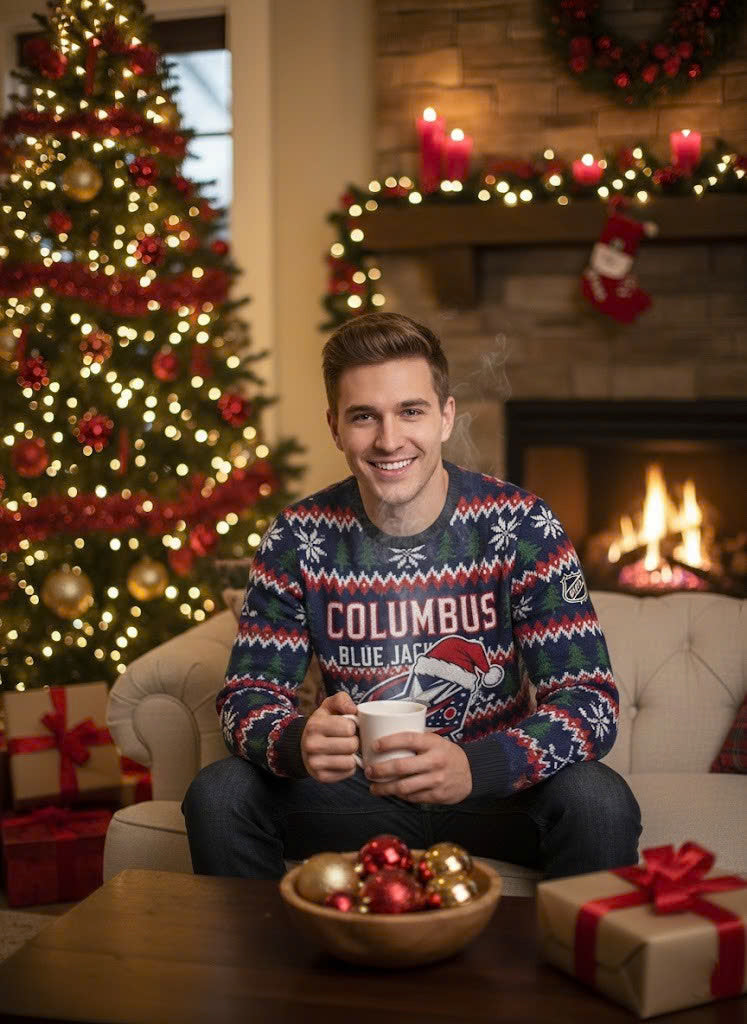Columbus Blue Jackets NHL Ugly Christmas Sweater – Navy & Red "CBJ" Holiday Knit - LeagueLockerGear