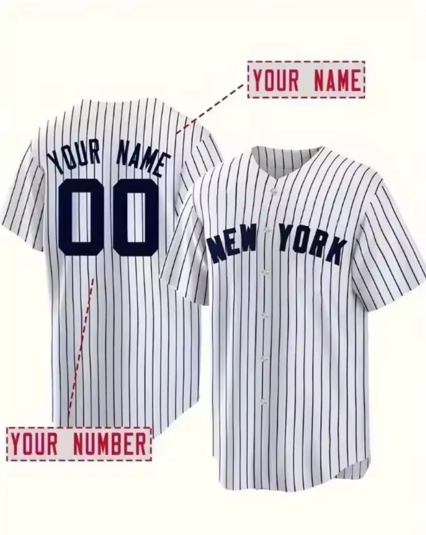 Customized New York Baseball Jersey White - Pinstripe Yankees Style - LeagueLockerGear
