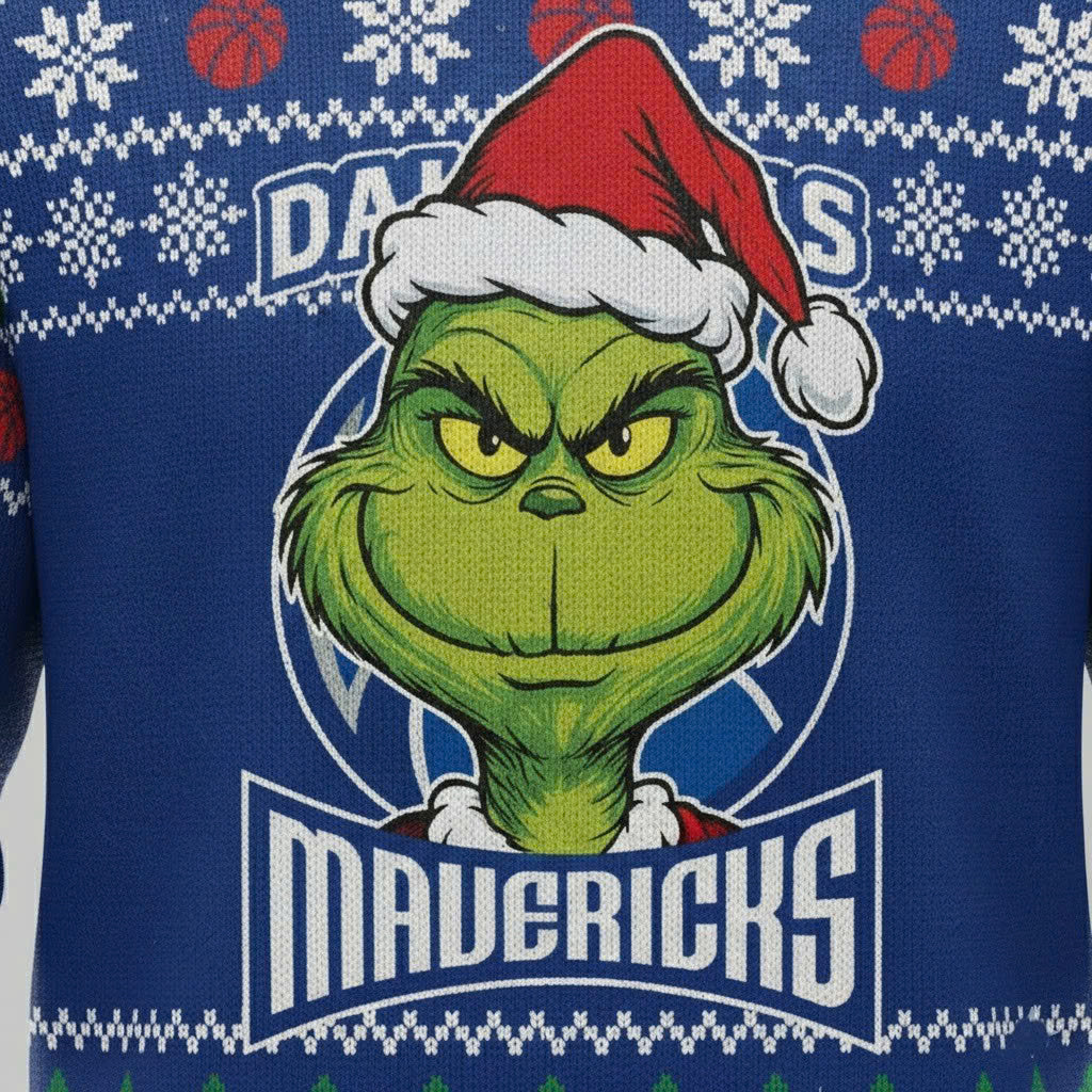 Dallas Mavericks x The Grinch Ugly Christmas Sweater – Royal Blue & Green "Grinchmas" Knit - LeagueLockerGear