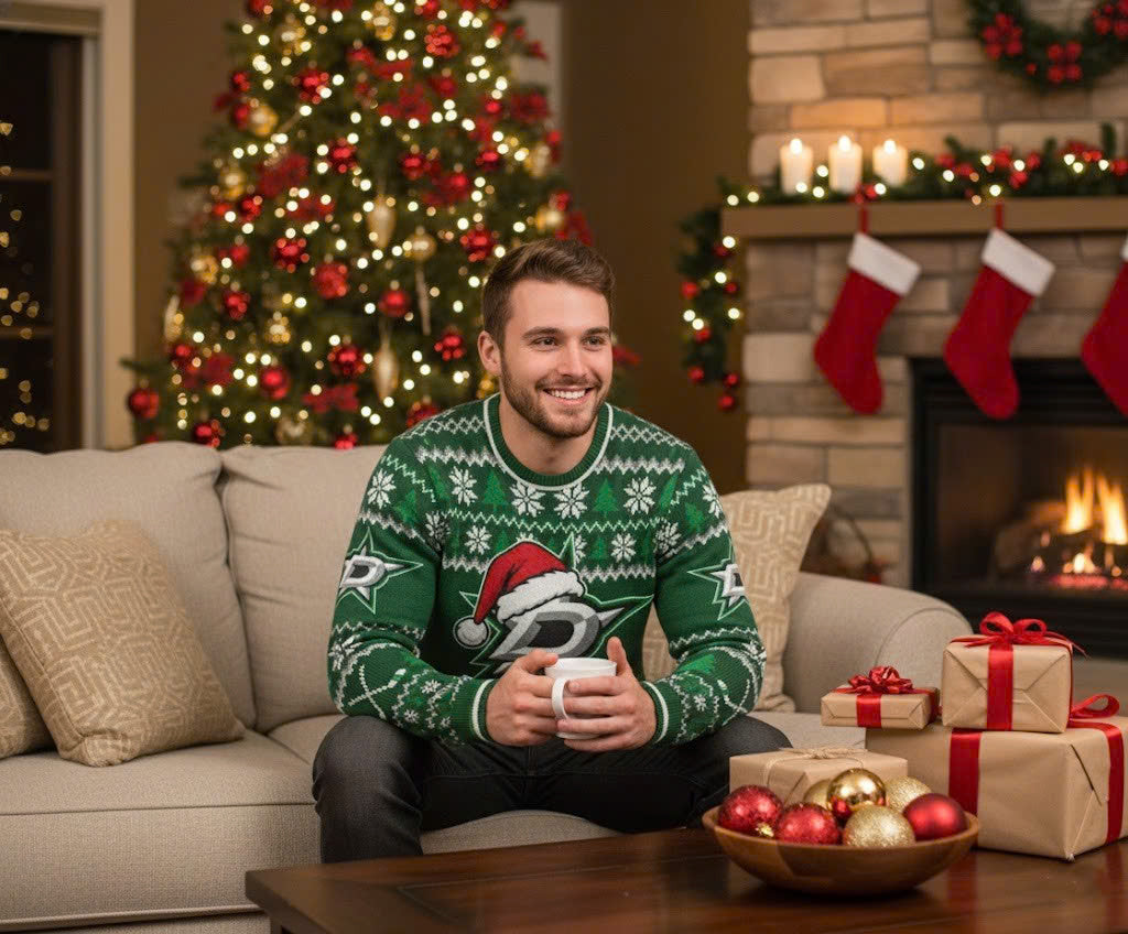 Dallas Stars NHL Ugly Christmas Sweater – Green & White "Stars" Holiday Knit - LeagueLockerGear