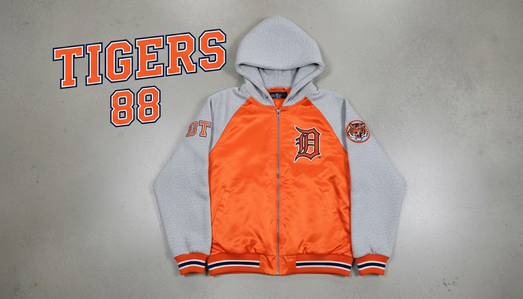 Detroit Tigers Bomber Hoodie Jacket - Old English D Logo Gift - LeagueLockerGear