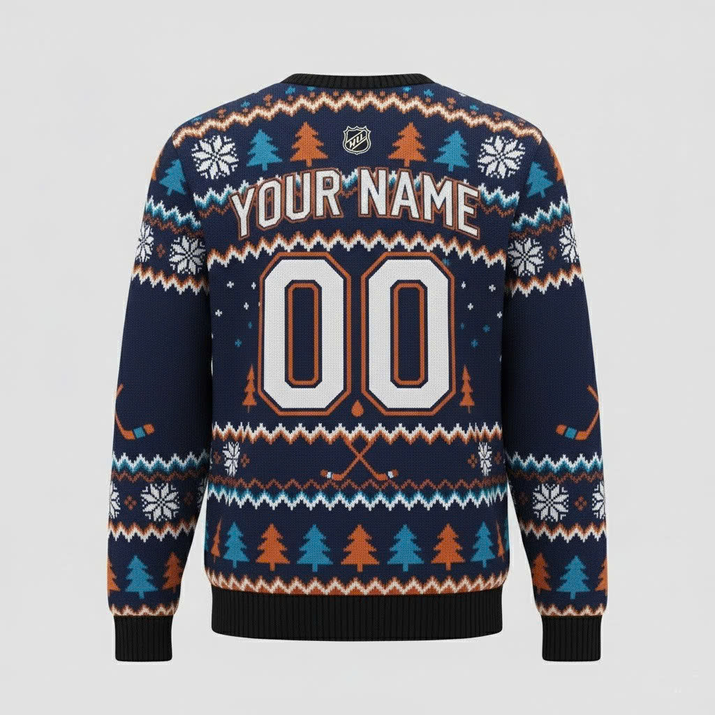 Edmonton Oilers NHL Ugly Christmas Sweater – Blue & Orange "Oilers" Holiday Knit - LeagueLockerGear