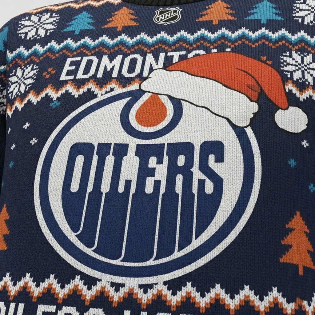 Edmonton Oilers NHL Ugly Christmas Sweater – Blue & Orange "Oilers" Holiday Knit - LeagueLockerGear