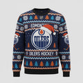 Edmonton Oilers NHL Ugly Christmas Sweater – Blue & Orange "Oilers" Holiday Knit - LeagueLockerGear
