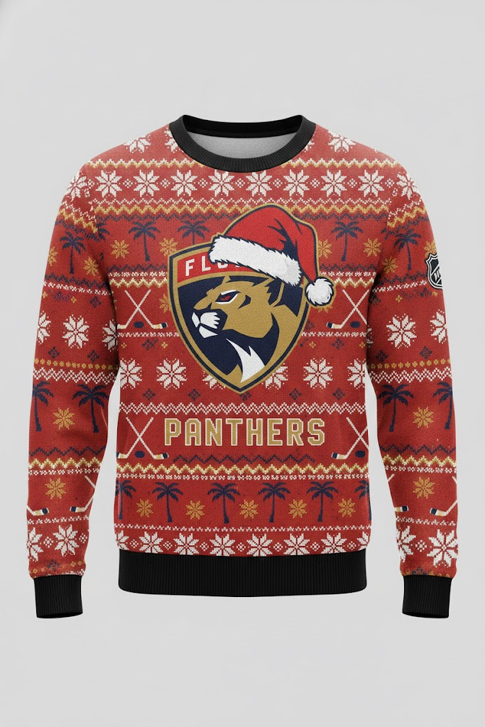 Florida Panthers NHL Ugly Christmas Sweater – Red & Gold "Sunrise" Holiday Jumper - LeagueLockerGear