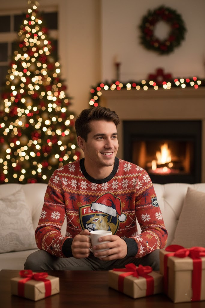 Florida Panthers NHL Ugly Christmas Sweater – Red & Gold "Sunrise" Holiday Jumper - LeagueLockerGear