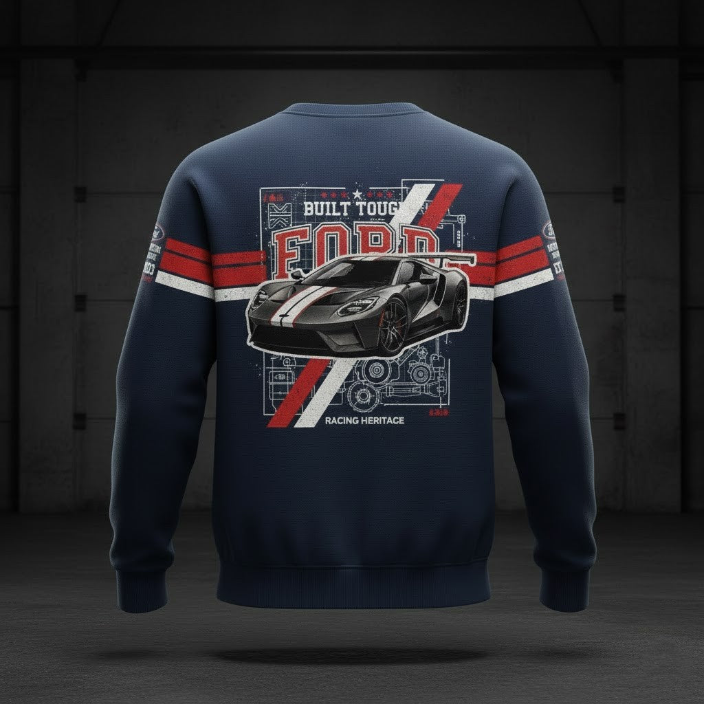 Ford "Built Tough" Heritage 3D Blueprint Crewneck Sweatshirt - LeagueLockerGear
