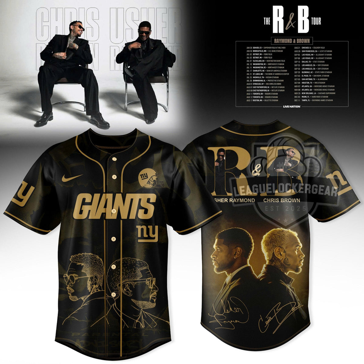 NY Giants Usher Chris Brown The R&B Tour Signed Baseball Jersey - LeagueLockerGear