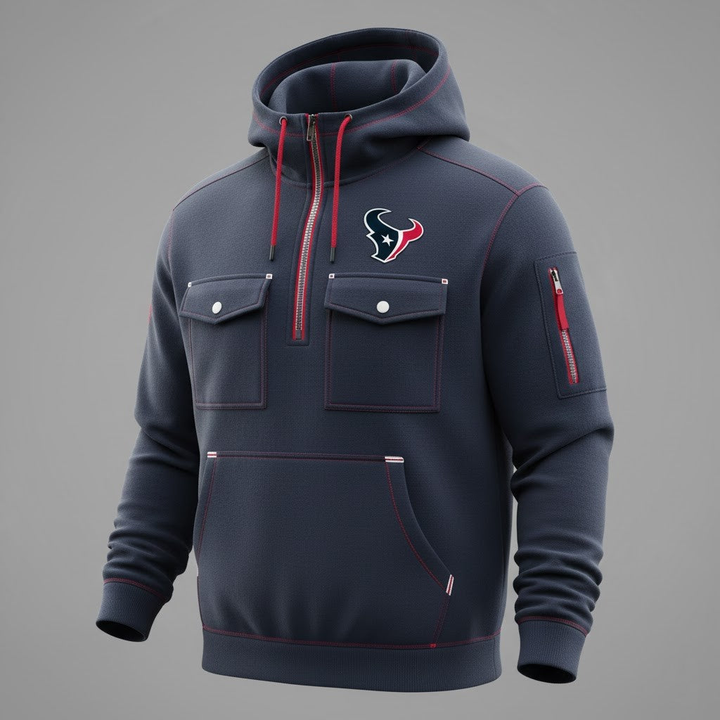 Houston Texans "H-Town" Tactical 3D Multi-Pocket Half-Zipper Hoodie - LeagueLockerGear